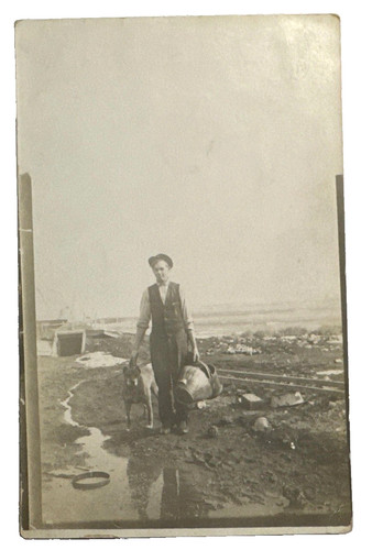 Antique rppc man coal buckets - rppc,